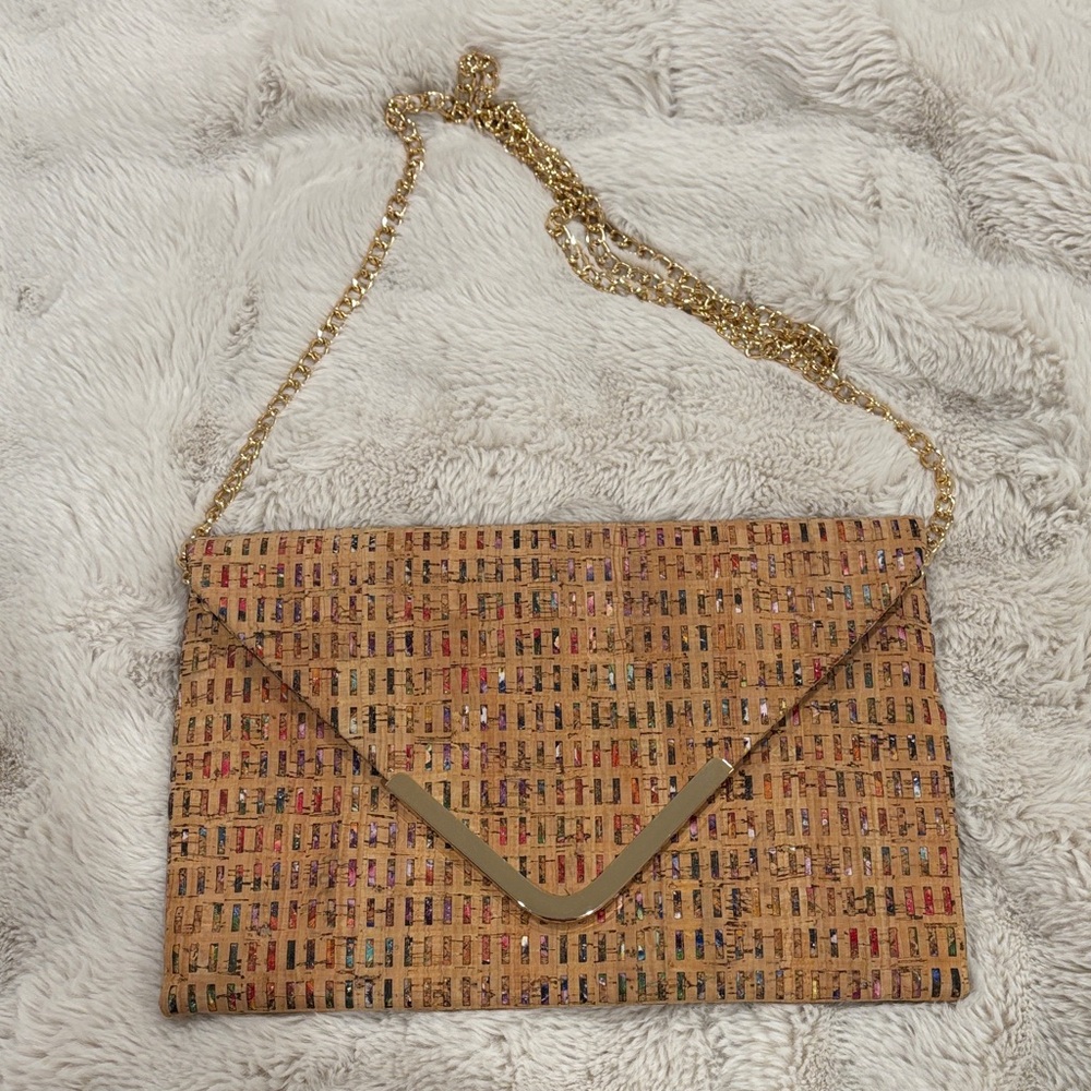 Sandra Roberts Cork Clutch with Gold Chain